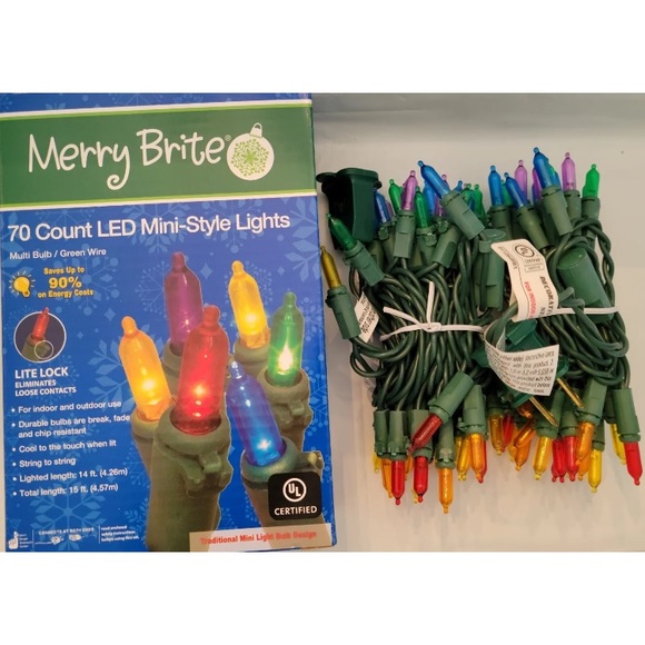 Lot of 2 Merry Brite 70 Ct Holiday LED Multicolor String Lights Green Wire - Picture 4 of 8